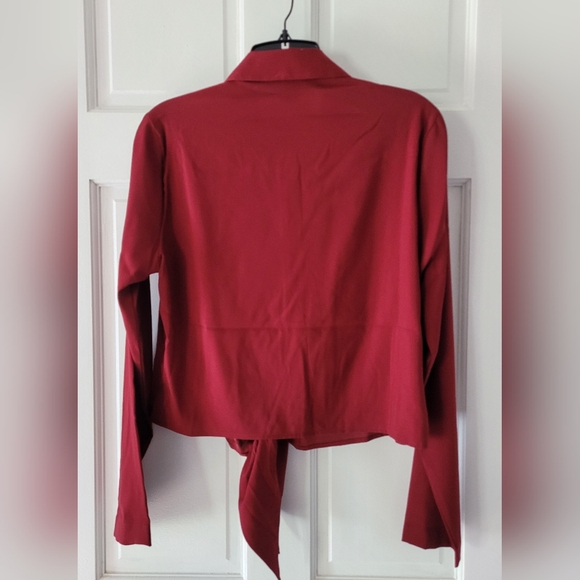 Express Portofino Wine Button Down Tie Front Shirt, Size S - Picture 3 of 5